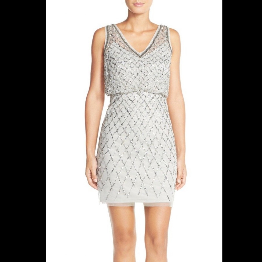 Adriana Papell Embellished Blouson Sheath Sequin Dress (Size 4)
